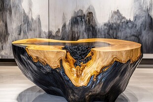 创意树脂实木艺术茶几