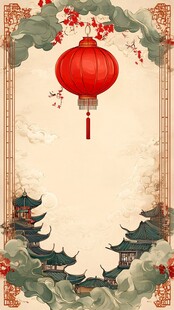 中式古风红灯笼楼阁背景图