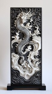黑白龙纹浮雕摆件