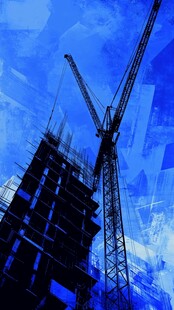 蓝调工地塔吊与在建建筑