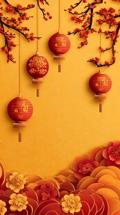 新春灯笼繁花喜庆背景图