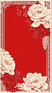红色雕花牡丹边框背景图