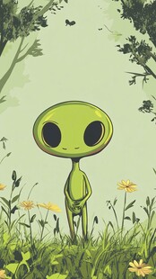 外星萌物置身花草林间