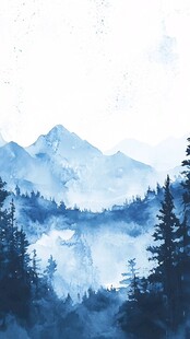 蓝调山林水墨意境风光