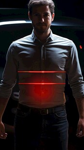 男子身现红色激光特效