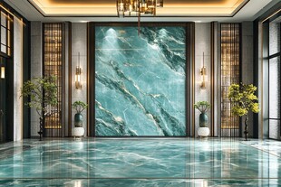奢华大厅的蓝绿色大理石背景墙