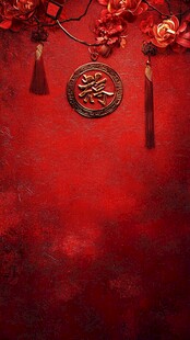 喜庆红背景上的福牌装饰