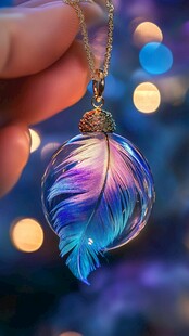 梦幻彩色羽毛吊坠项链