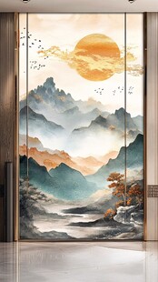 中式山水玄关装饰画意境美