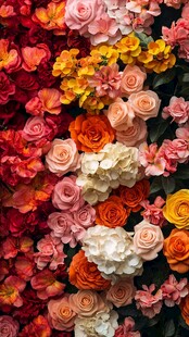 缤纷多彩花卉组成的花墙