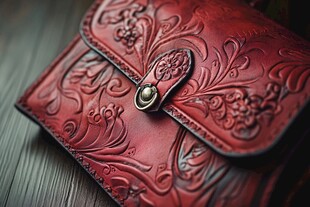 复古雕花红色皮质钱包