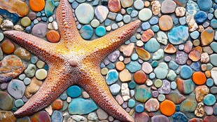 海星静卧多彩鹅卵石上