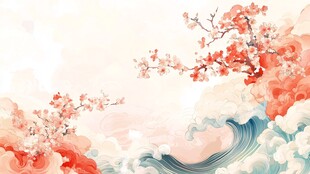 古风山水间的烂漫花枝