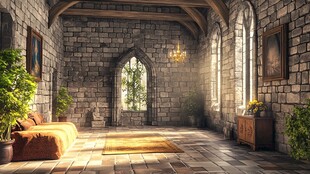 复古石砌卧室的静谧氛围