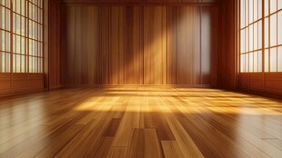 日式木质空房间 光影洒落