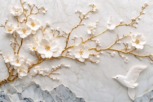 白玉金枝栖白鸽花卉图