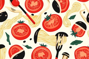 番茄意面料理元素插画