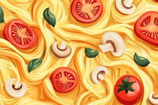 番茄蘑菇意面插画
