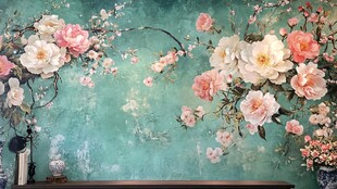 复古风花卉背景墙装饰画
