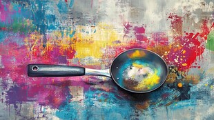 彩色背景上的创意煎锅