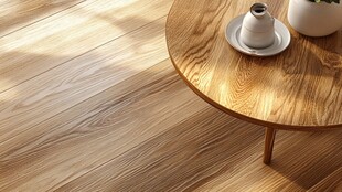 木质地板旁的简约圆桌一角