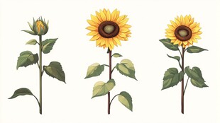 三朵向日葵的生长形态图