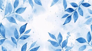 蓝色水彩叶图案背景