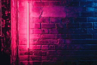霓虹照亮砖墙的梦幻场景