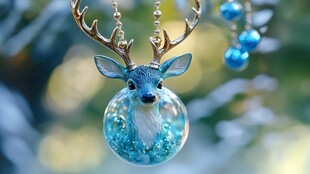 蓝色驯鹿圣诞玻璃挂饰