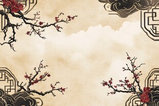 中式梅花云纹古典背景图