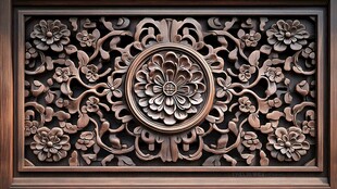 中式木雕花卉纹精美装饰板