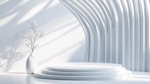 极简白色弧形展台与花瓶