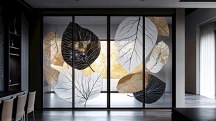 叶形艺术玻璃隔断美居