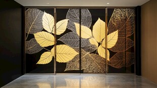 金色叶脉艺术屏风设计
