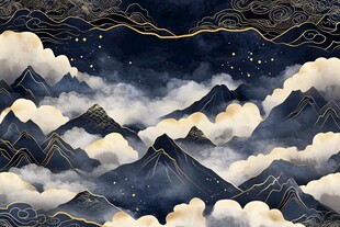 中式星空云海山峦图景