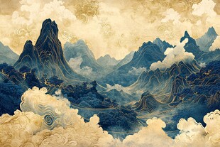 梦幻中式山水云海画卷