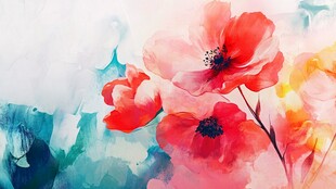 水彩绘就的艳丽花卉