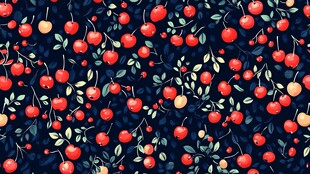 樱桃花卉深色背景图案