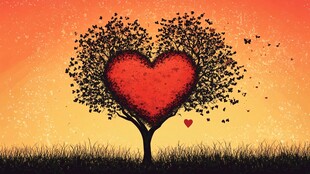 心形树的浪漫黄昏景象