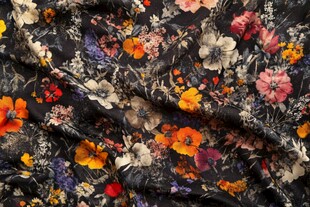 黑色花卉印花布料纹理