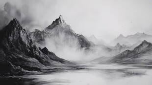 水墨风格的山水风景图