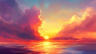 梦幻海上日落绚丽美景