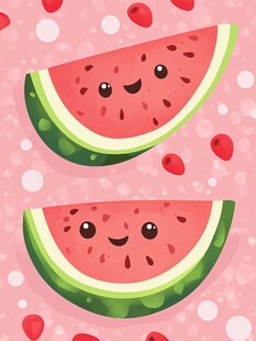 可爱西瓜切片插画背景