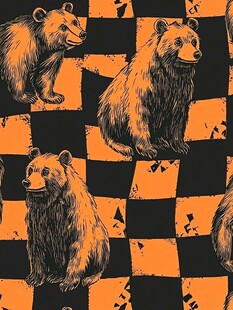 熊与棋盘格图案无缝背景