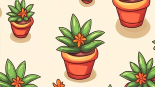 可爱盆栽植物无缝图案