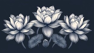 三朵优雅绽放的手绘莲花