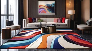 多彩几何图案客厅地毯展示