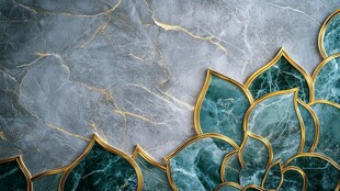 大理石配金框花卉装饰背景