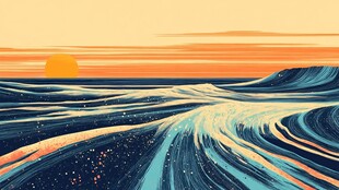 海上落日的绚丽波纹景象