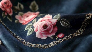 蓝底绣花香链精致画面